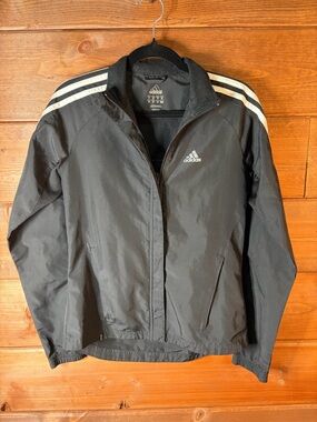 adidas Black Windbreaker with White Three-Stripe Detail